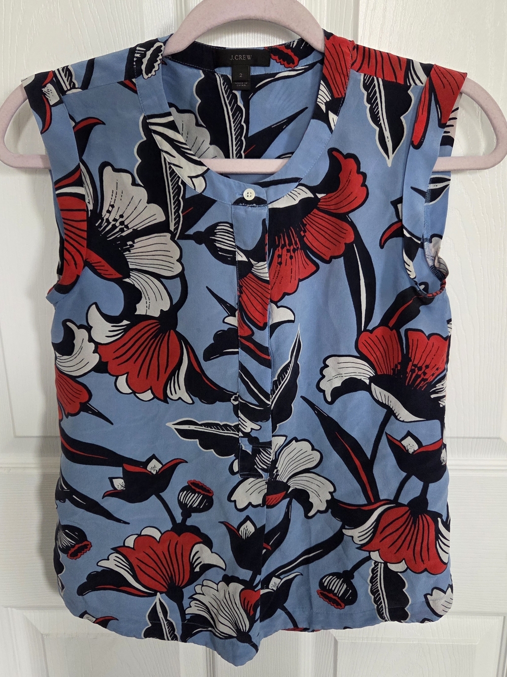 J. Crew Light Blue Floral Print Sleeveless Top